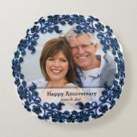 Sapphire Wedding Anniversary with a photo Round Pillow