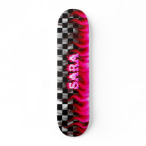 Sara skateboard pink fire and flames design.