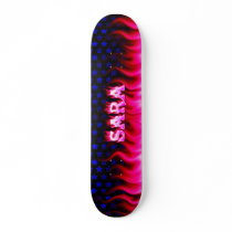Sara skateboard pink fire and flames design.
