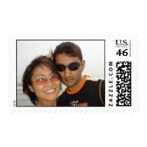 Sarah and Santosh on the beach postage