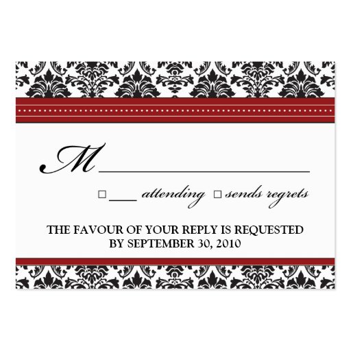 ::sarah:: Damask 3.5"x2.5" Wedding RSVP Card Business Card Template (front side)