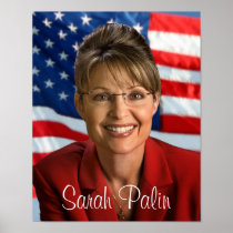 Sarah Palin Picture with Waving Flag Poster