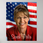 Sarah Palin Picture with Waving Flag posters