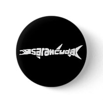 Sarahcuda White on Black Button - Customized