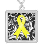 Sarcoma Cancer Ribbon Deco Floral Noir Jewelry
