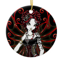 sasha, couture, gothic, red, fairy, faery, faerie, fae, tattoo, fantasy, art, myka, jelina, big, eyed, mika, faeries, Ornament with custom graphic design