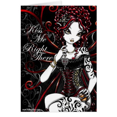 "Sasha" Red Corset Tattoo Fairy Day Card by mykajelina