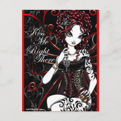 Sasha Red Corset Tattoo Fairy Postcard by mykajelina