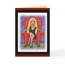 Sassy Blonde & a Red Chair - greeting card by folkartblonde Sassy Blonde & a Red Chair - greeting card