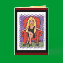 Sassy Blonde & a Red Chair - greeting card