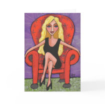 Sassy Blonde & a Red Chair - Greeting Card