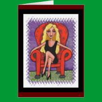 Sassy Blonde & a Red Chair - greeting card cards