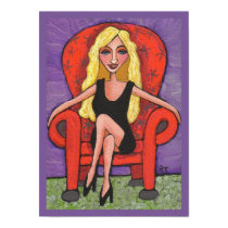 Sassy Blonde & a Red Chair - print