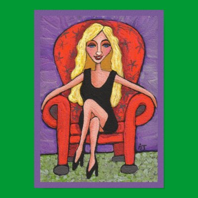 Sassy Blonde & a Red Chair - print by folkartblonde