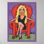 Sassy Blonde & a Red Chair - print