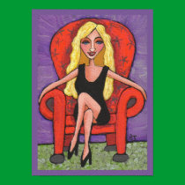 Sassy Blonde & a Red Chair - print posters