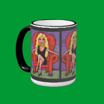 Sassy Blonde & Red Chair - mug by folkartblonde Sassy Blonde & Red Chair - mug