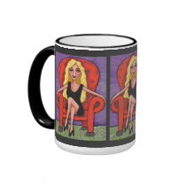 Sassy Blonde & Red Chair - mug by folkartblonde Sassy Blonde & Red Chair - mug