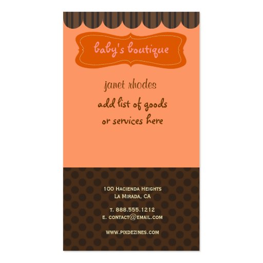 Sassy boutique, business cards (back side)