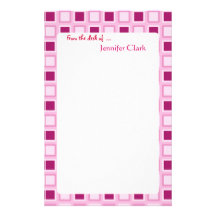 "Sassy Candy Pink  Squares Customizable" Personalized Stationery