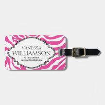 Sassy  HOT Pink Personalized Zebra Print Bag Tag