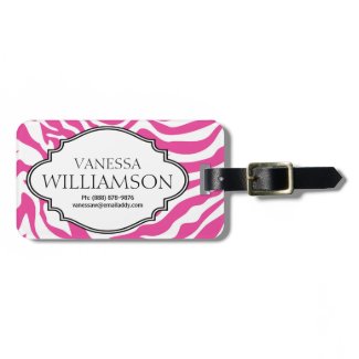 Sassy HOT Pink Personalized Zebra Print Bag Tag