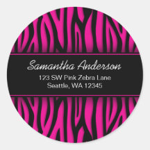 Sassy Hot Pink Zebra Custom Address Label Round Stickers