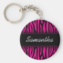 Sassy Hot Pink Zebra Personalized Key Chain
