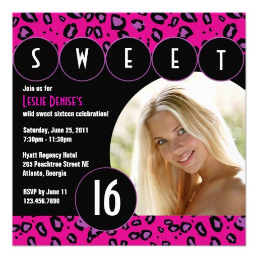 Sassy Leopard Sweet Sixteen Photo Invite [Pink]