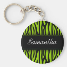 Sassy Lime Green Zebra Personalized Key Chain