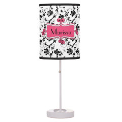 Sassy Pink Black White Floral Girls Personalized Desk Lamps