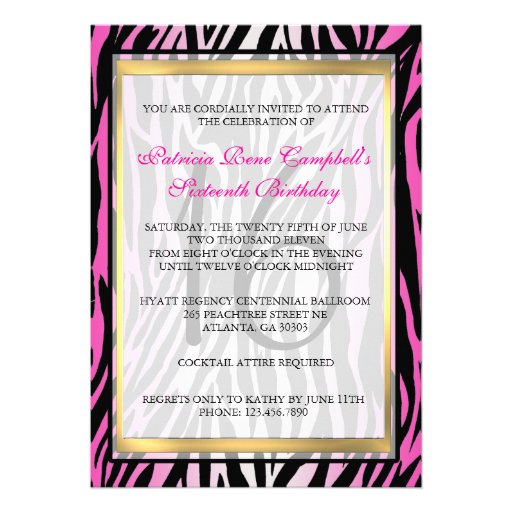 Sassy Pink Zebra Invitation with Bow