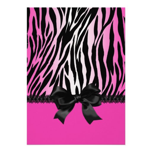 Sassy Pink Zebra Invitation with Bow