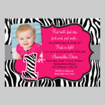 Sassy Pink Zebra Print First Birthday Invitation invitations