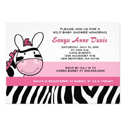 Sassy Pink Zebra Stripe Diva Baby Shower 5x7 Invit Personalized Invitation