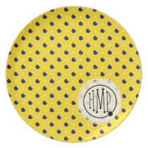 Sassy Polka Dot Monogram Plate - Yellow plates