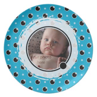 Sassy Polka Dot Photo Plate - Aqua Blue