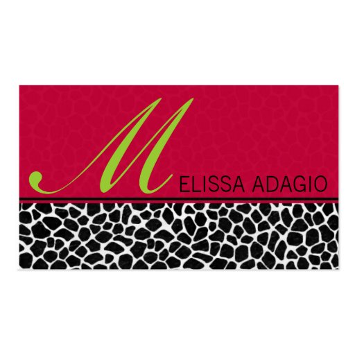 Sassy Red and Giraffe Print Business Cards (front side)