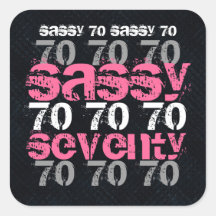 Sassy Seventy 70  Birthday Black Silver Pink Party Stickers