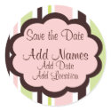 Sassy Stripe Pink Wedding "Save the Date" Sticker by jgh96sbc Sassy Stripe Pink Wedding "Save the Date" Sticker
