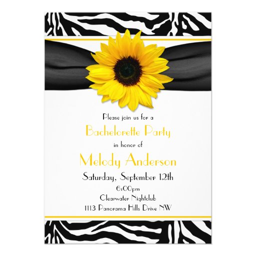 Sassy Sunflower Zebra Print Bachelorette Party Announcements