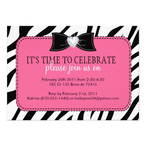 Sassy Zebra Birthday Party Invitation
