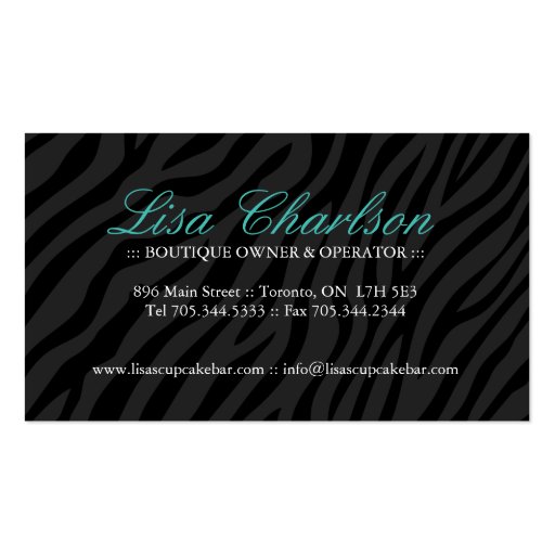 Sassy Zebra Cupcake Business Card (back side)