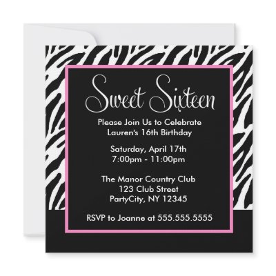 Sassy Zebra Print and Pink Sweet Sixteen Announcements (10-pack)