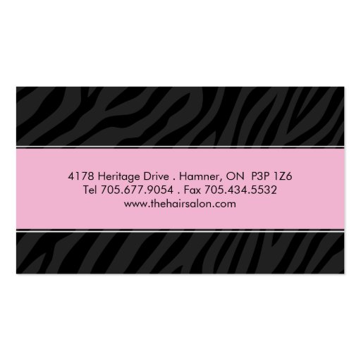 SASSY ZEBRA PRINT HAIR STYLIST BUSINESS CARDS (back side)