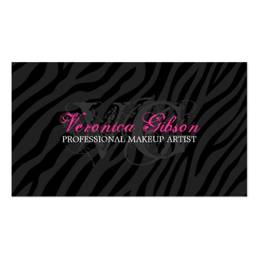 Sassy Zebra Print Makeup Artist Business Cards (front side)