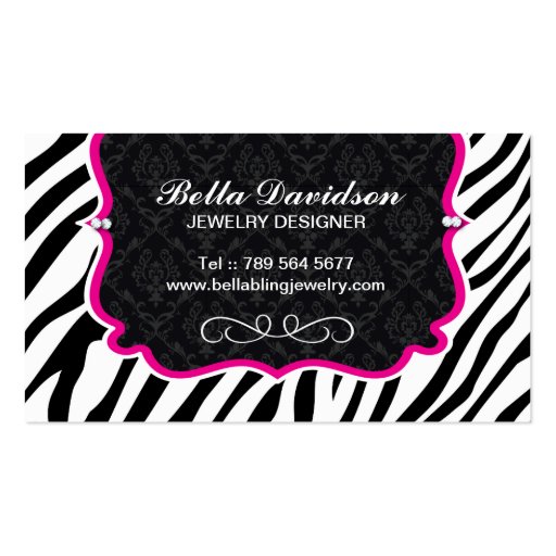Sassy Zebra Stripe and Diamonds Business Card (back side)