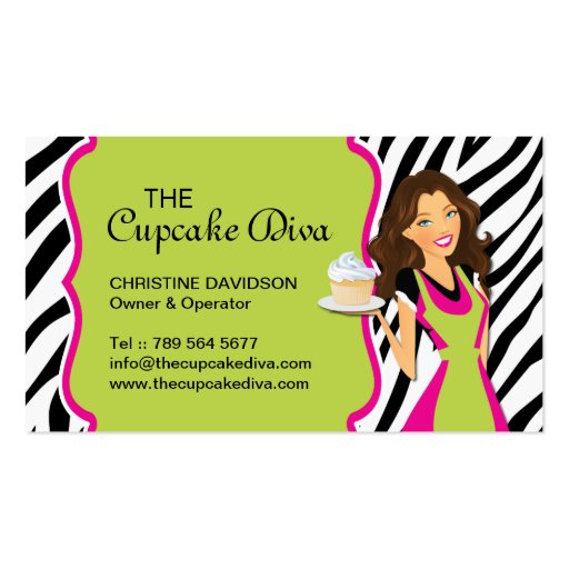 Sassy Zebra Stripe Bakery Business Card (front side)