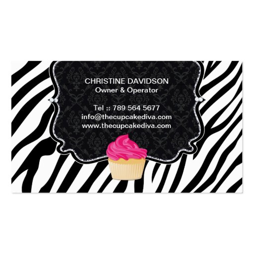 Sassy Zebra Stripe Cupcake Business Card (back side)