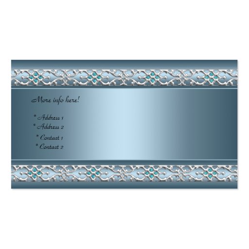 Satin Blue Silver Trim Elegant Business Card (back side)